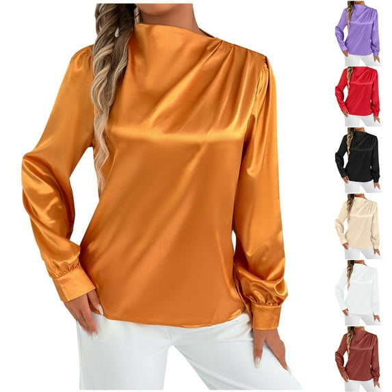 Women's Solid Color Long Sleeve Round Neck Pullover Tops Shirts Blouses Crewneck Loose Fit Soft Casual Daily Wear Business Office Work Vacation Fashion Essential Gift for Women