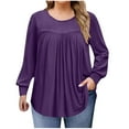 thumbnail image 1 of Women's Solid Color Long Sleeve Shirts Fall Tops Dressy Casual Blouses Pleated Plus Size Tops Crewneck Sweatshirt Casual Soft Crewneck Basic Tee Tops Fall Winter Oversized Clothing, 1 of 7