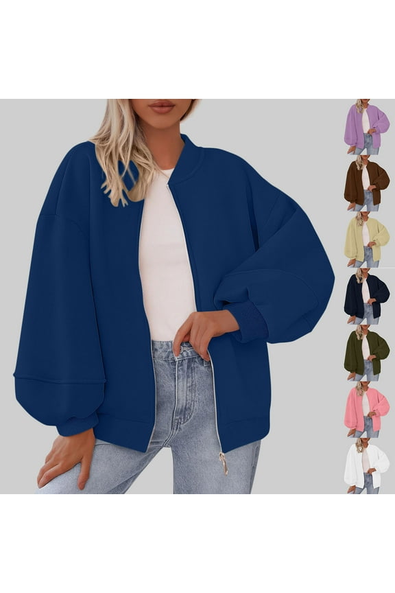 Women's Solid Color Long Sleeve Stand Collar Jacket Coat Top Outerwear Casual Daily Wear Loose Fit Streetwear Fashion Essential Gift for Women | CSEONE,White L