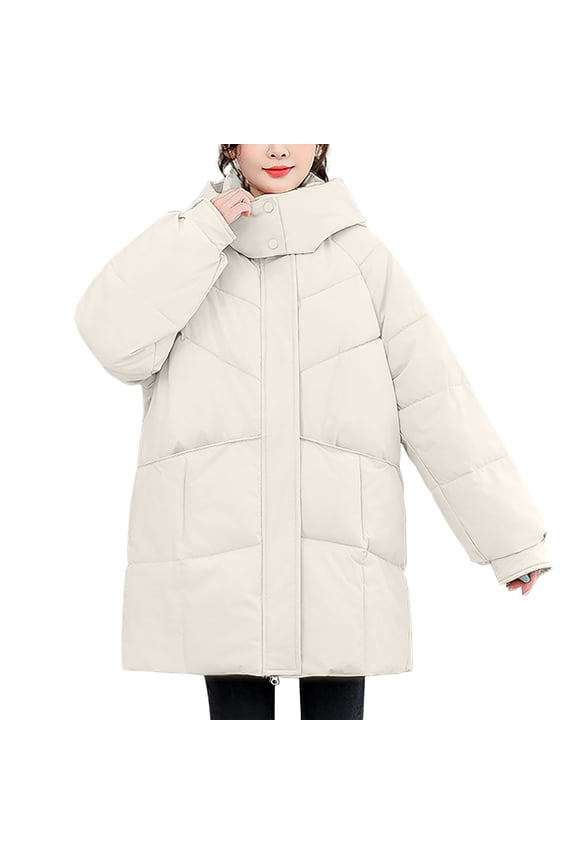 Women's Solid Color Long Sleeve Thickened Fleece Hooded Jacket Casual Top Winter Warm Padded Coat Pullover Outerwear for Cold Weather
