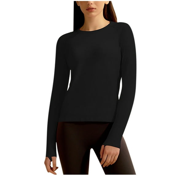 Women's Solid Color Long Sleeve Top Crew Neck Slim Fit Blouse with Thumb Hole Workout Casual Comfy Fall Tunic Shirt S-XL