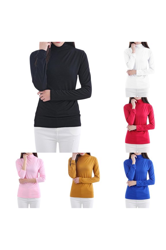 Women's Solid Color Long Sleeve Turtleneck Bottoming Shirt Ski Underwear Thermal Men Thermal Long Sleeve Tops Blouses Thermal Women Top