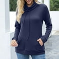 thumbnail image 1 of Women's Solid Color Long Sleeve Turtleneck Sweater Top Pocket Knit Sweater Turtleneck Sweater On Seasonal Blue 8(L), 1 of 9