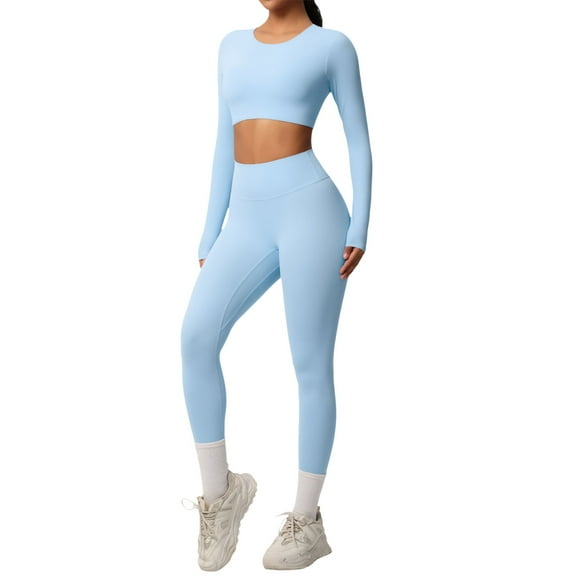 Women's Solid Color Long Sleeve Workout Set Breathable Activewear for Yoga Fitness Running Exercise