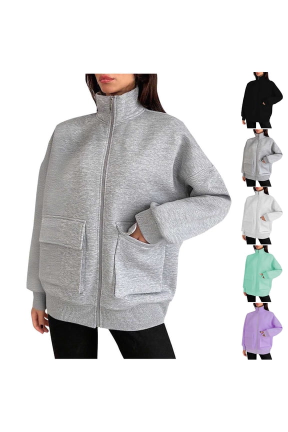 Women's Solid Color Long Sleeve Zipper Jacket Outerwear Coats for Casual Daily Wear Travel and Streetwear Fashion Essential for Women | CSEONE,Green L