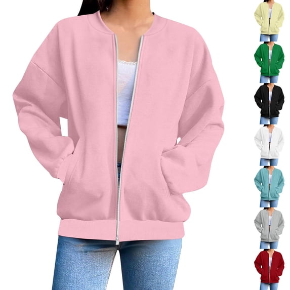 Women's Solid Color Long Sleeve Zipper Top Sweatshirt Blouse Coat Casual Loose Fit for Daily Wear Work Office Travel Fashion Essential | CSEONE,Blue L