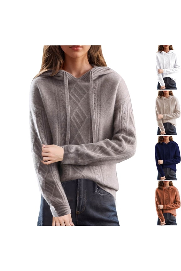 Women's Solid Color Long Sleeved Twisted Flower Hooded Knitted Sweater Pullover Sweatshirt Top Casual Daily Wear Loungewear Travel Ultra Soft All Day Comfort Cozy Streetwear