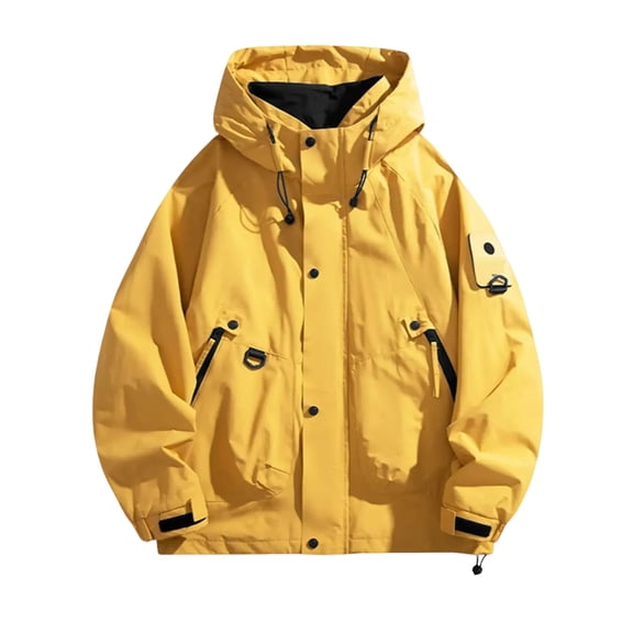 Women's Solid Color Long-sleeved Hooded Outdoor Windproof and Waterproof Thin Jacket Yellow L
