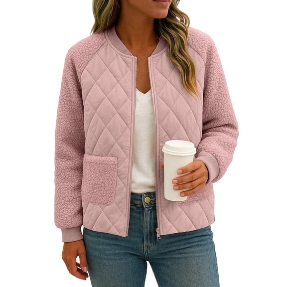 Women's Solid Color Long-sleeved Plaid Thick Baseball Jacket/Cotton Coat Pink L