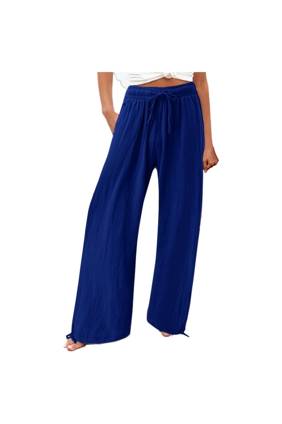 Women's Solid Color Loose Casual Pants Pocket, Elastic Waist, Drawstring, Sizes S XXXXXL