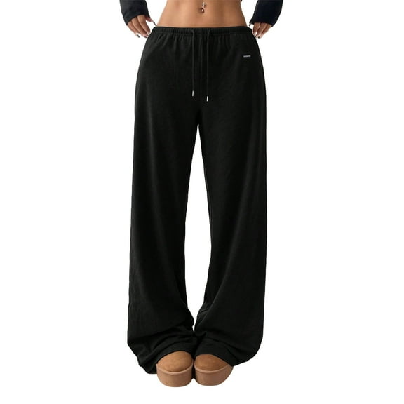 Women's Solid Color Loose Elastic Waistband Casual Sweatpants for Comfortable and Relaxed Lounge and Athletic Wear,Black,S