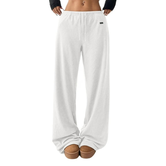 Women's Solid Color Loose Elastic Waistband Casual Sweatpants for Comfortable and Relaxed Lounge and Athletic Wear,White,S