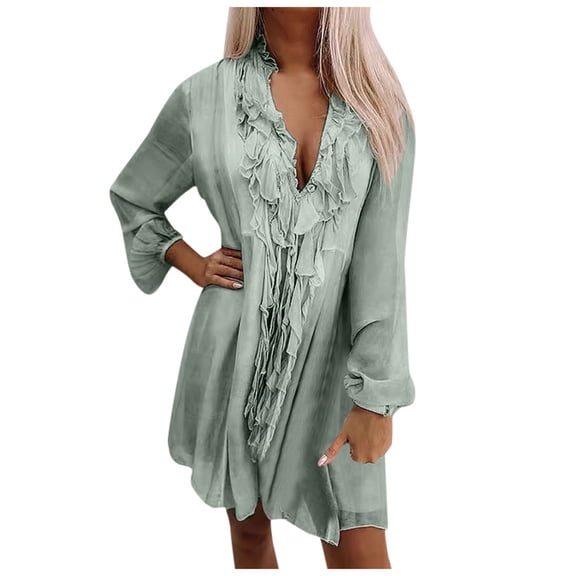 Women's Solid Color Loose Fit Floral Turn Down Long Sleeve Sun Chiffon Blouse - Lightweight, Breathable for Spring/Summer