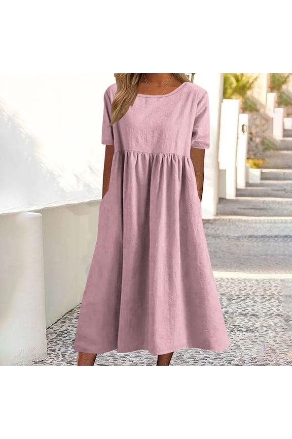 Women's Solid Color Loose Fit Midi Dress, Short Sleeve, Casual Daily & Office Wear, Stretchy Jersey Fabric