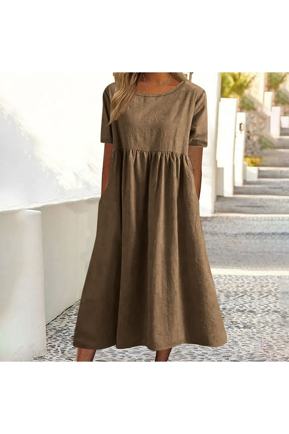 Women's Solid Color Loose Fit Midi Dress, Short Sleeve, Casual Daily & Office Wear, Stretchy Jersey Fabric