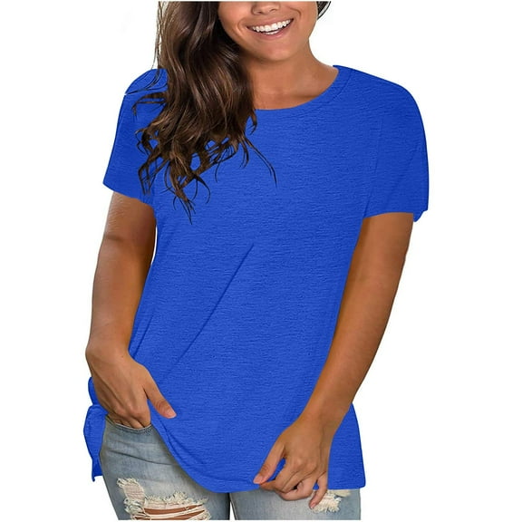 Women's Solid Color Loose Fit Round Neck Short Sleeve T-shirt Blouse, Casual Summer Top, Comfortable and Breathable, Available in Multiple Sizes for Relaxed Everyday Wear
