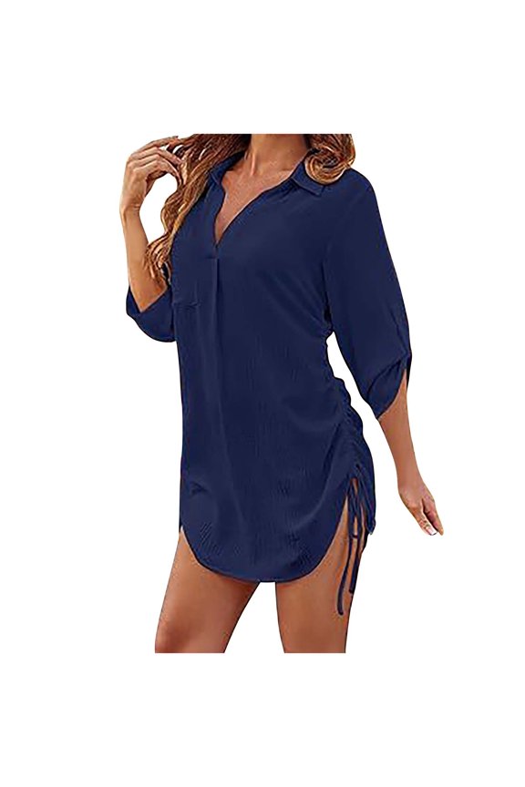 Women's Solid Color Loose Knit Drawstring Button Pullover Sweater Top