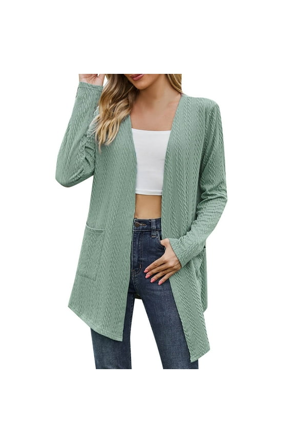Women's Solid Color Loose Long Sleeve Pocket Cardigan Jacket