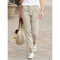 thumbnail image 1 of Women's Solid Color Loose Pants Drawstring Elastic Waist Cotton And Linen Capri-Pants, 1 of 1