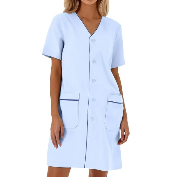 Women's Solid Color Loose Short Sleeved White Lab Coat Minimalist Design, Functional Pockets, Comfortable, Easy to Care, Sizes