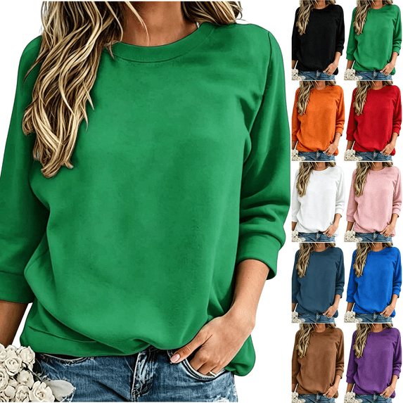 Women's Solid Color Loose Winter Fashionable Casual 3/4 Sleeve Head Round Neck Sweatshirt