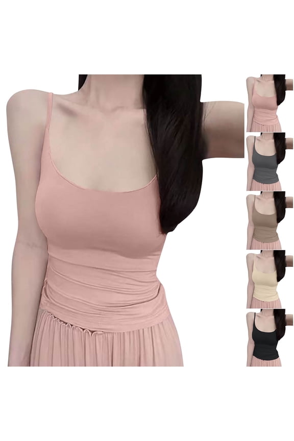 Women's Solid Color Low Cut Casual Tops Shirts Blouses with Built in Bra Padded for Daily Wear Work Office Vacation Fashion Essential Gift for Women | Ihhxbz,Beige Free Size