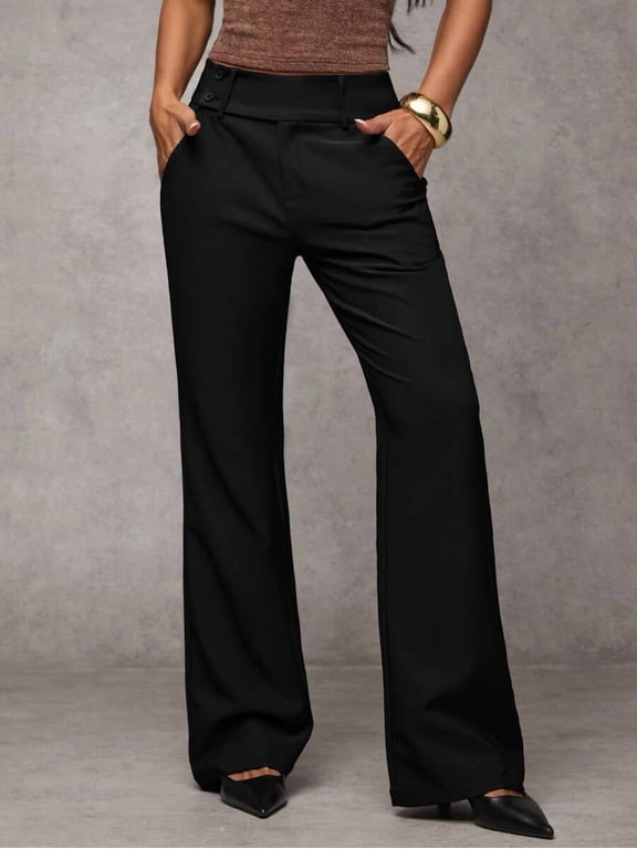 Women's Solid Color Low Waist Pants, Casual Office Trousers