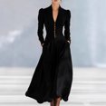 thumbnail image 1 of Women’s Solid Color Maxi Dress Deep V Neck Puff Shoulder Long Sleeve Swing Dress with Ruched Waist Gold Buttons and Hidden Pockets, 1 of 2