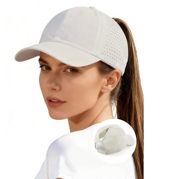Women's Solid Color Mesh High Ponytail Baseball Cap, Quick Dry Breathable Lightweight Sun Hat for Sport Outdoor Running or Daily Summer Wear, Adjustable Fit Beige