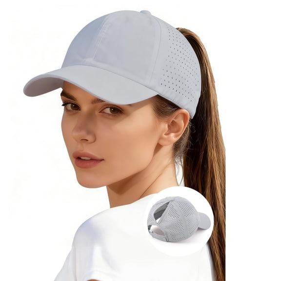 Women's Solid Color Mesh High Ponytail Baseball Cap, Quick Dry Breathable Lightweight Sun Hat for Sport Outdoor Running or Daily Summer Wear, Adjustable Fit Light Ashy
