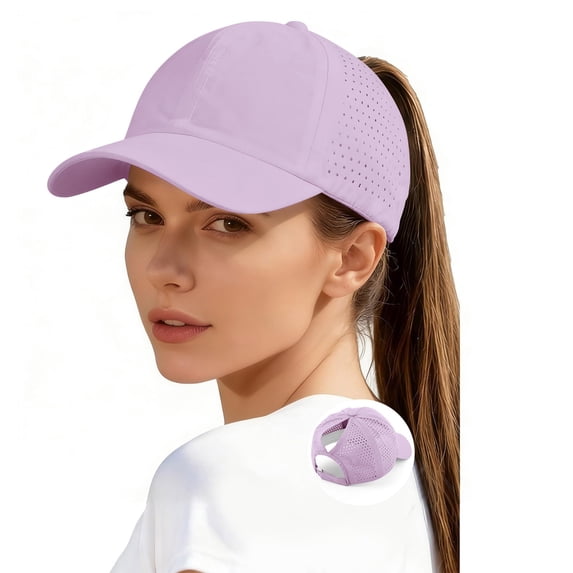 Women's Solid Color Mesh High Ponytail Baseball Cap, Quick Dry Breathable Lightweight Sun Hat for Sport Outdoor Running or Daily Summer Wear, Adjustable Fit Purple