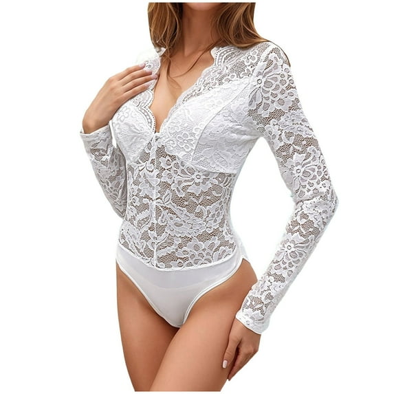 Women's Solid Color Mesh Lace Pattern Slim Fit Thin Texture All Purpose Inner Jumpsuit