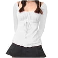 thumbnail image 1 of Women's Solid Color Mesh Lace Shirt Set Head Bow Waist Long Sleeve Top, 1 of 1
