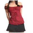 thumbnail image 1 of Women's Solid Color Mesh Lace Shirt Set Head Bow Waist Short Sleeve Top, 1 of 1