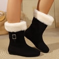 thumbnail image 1 of Women's Solid Color Mid Calf Boots Suede Furry Cuff Side Metal Buckle Flat Anti-Slip Outsole for Daily Outdoor Walks Cold Street Wear, Snow Boots for Women Black 8.5, 1 of 9