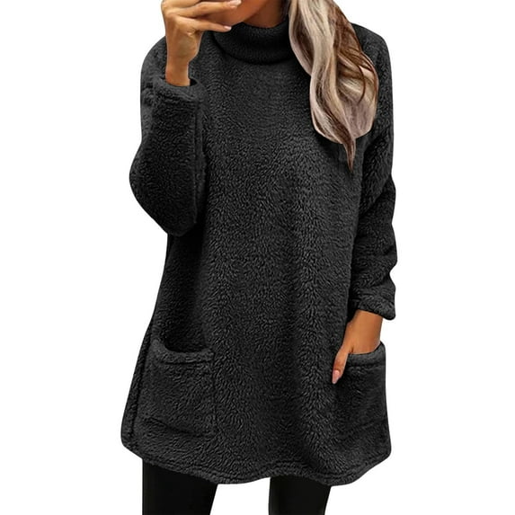 Women's Solid Color Mid-Length Cat Ear Fleece Hooded Sweatshirt, Plus Size Winter Warm Plush Pullover with Cozy Round Neck, Oversized Casual Loungewear for Daily Wear and Outdoor Activities Black L