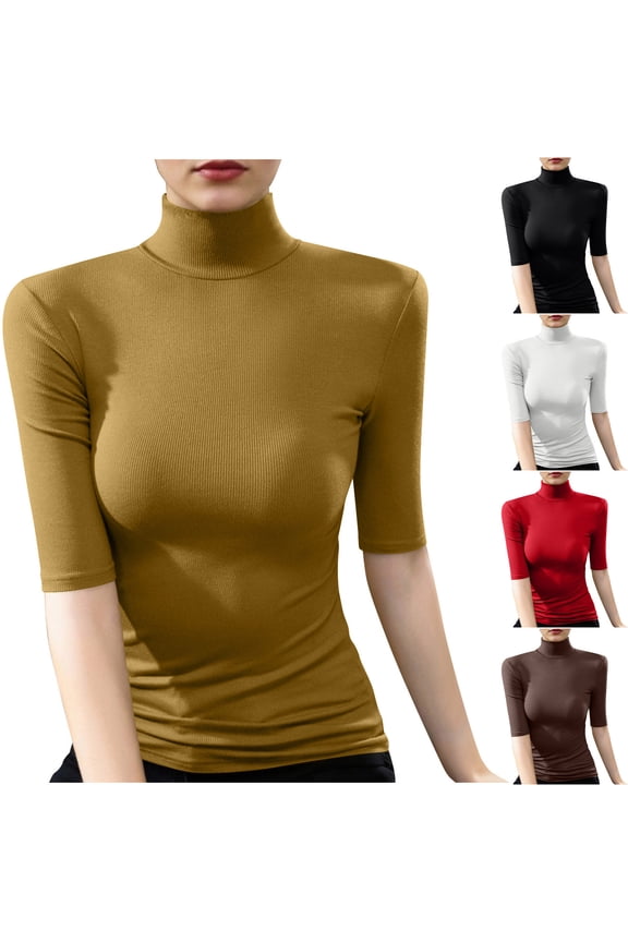 Women's Solid Color Mid Sleeve T-Shirt Blouse Top with Waistband Closure and Elastic Tight Bottom Layer for Casual Wear | CSEONE,Black XL