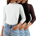 thumbnail image 1 of Women's Solid Color Mock Neck Thermal Sweater, 3-Pack Soft Base Layer Tops, Mid Neck Pullover for Women, Warm Fleece Lined Knit Shirts, Value Set of Comfortable Everyday Wear Mid Neck Sweaters White, 1 of 7
