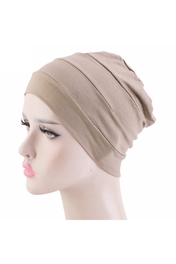 Women's Solid Color Modal Cotton Pullover Hat, Soft Sleeping Cap for Women, Chemotherapy Cancer Hat, Muslim Hijab Undercap, Stretchy Beanie for Daily Wear - Khaki