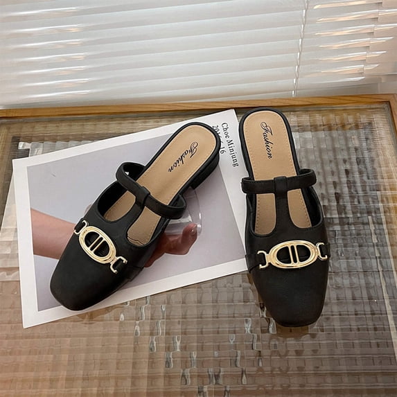 Women's Solid Color Mule Flats, Casual Square Toe Slip On Shoes, Lightweight Loafers for Spring & Summer