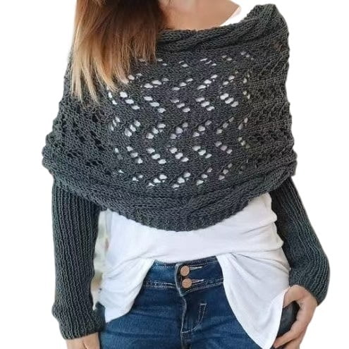 Women's Solid-Color Multifunctional Cuff Shawl Fall/Winter Style Knitted Pattern Scarf Crochet Texture Sleeve-Style Knit Sweater