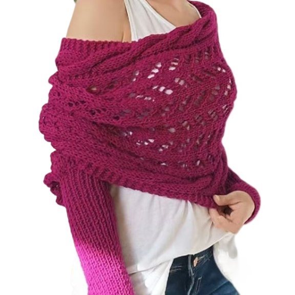 Women's Solid-Color Multifunctional Cuff Shawl Fall/Winter Style Knitted Pattern Scarf Crochet Texture Sleeve-Style Knit Sweater