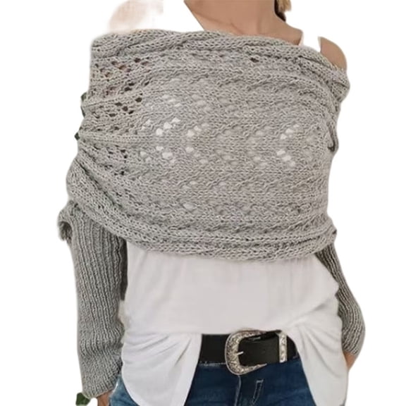 Women's Solid-Color Multifunctional Cuff Shawl Fall/Winter Style Knitted Pattern Scarf Crochet Texture Sleeve-Style Knit Sweater