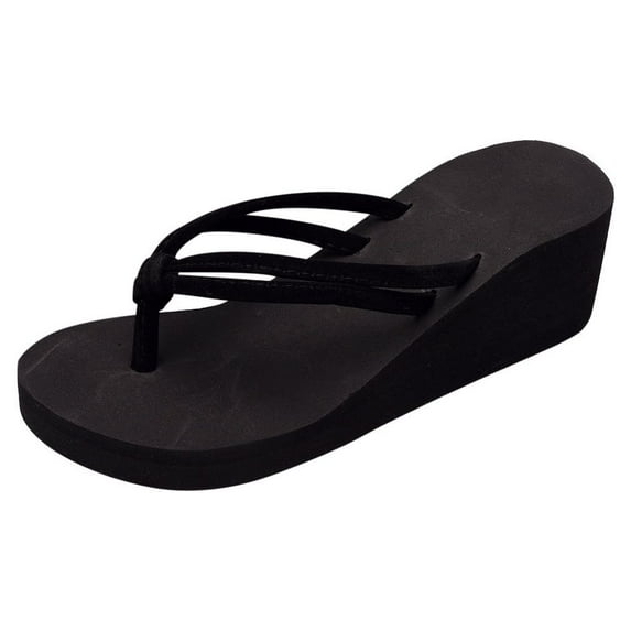 Women's Solid Color Non- Feet Flip-Flops High-Heeled Wedges Beach Sandals EVA Black Flip Flops for Women