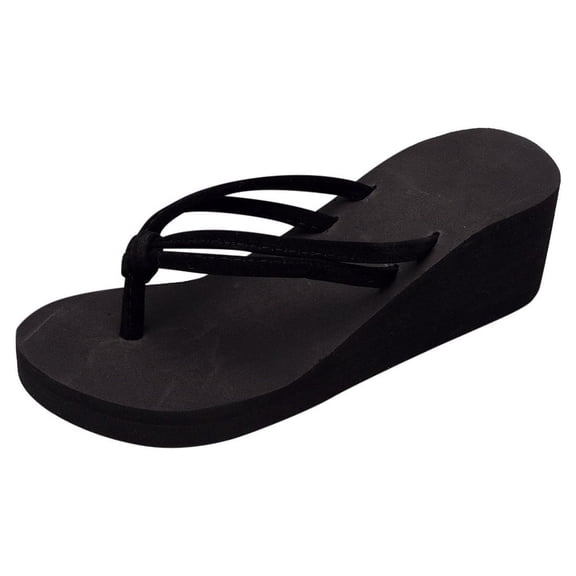 Women's Solid Color Non- Feet Flip-Flops High-Heeled Wedges Beach Sandals EVA Black Flip Flops for Women