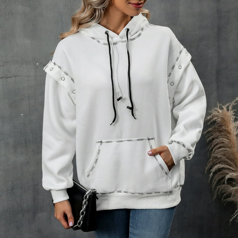 Women s Solid Color Off Shoulder Drawstring Long Sleeve Hooded Sweatshirt Walmart