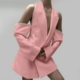 thumbnail image 1 of Women's Solid Color Off-Shoulder Long Sleeve Suit Jacket Loose Fit V-Neck Autumn Winter Office Casual Blazer Pink M, 1 of 6