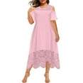 thumbnail image 1 of DailyTrove Women's Solid Color Off-Shoulder Maxi Dress, Short Sleeve, Casual Garden & Brunch Wear, Lightweight Linen Blend, Fit & Flare, Contrast Hem, 1 of 5