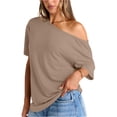thumbnail image 1 of Women's Solid Color Off Shoulder Top, Summer Casual Short Sleeve Strapless T-Shirt for Vacation Beachwear Fashion, 1 of 2