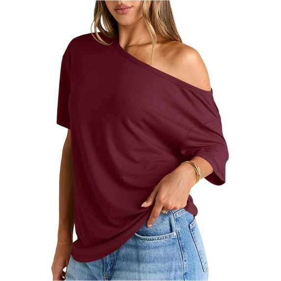 Women's Solid Color Off Shoulder Top, Summer Casual Short Sleeve Strapless T-Shirt for Vacation Beachwear Fashion